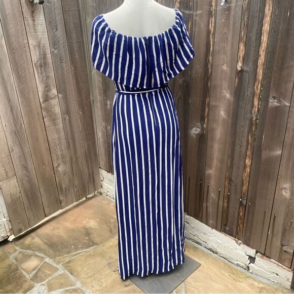 Alice and Olivia Striped Maxi Dress Grazi Off The Shoulder Blue size 6 - Picture 10 of 13